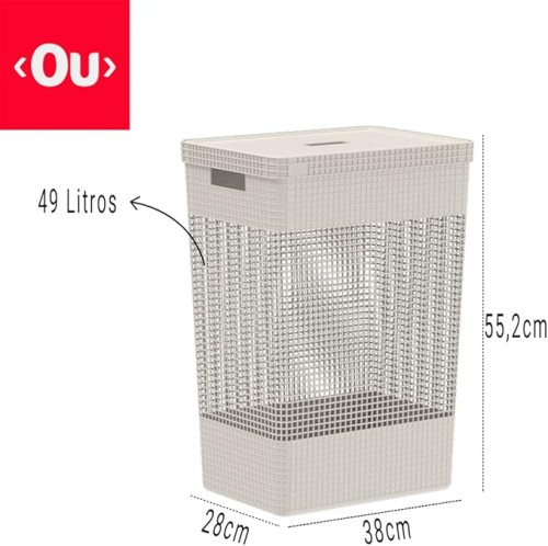 Ou Grid Clothing Basket With Lid 49 L Beige
