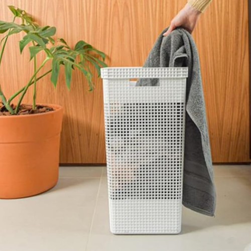 Ou Grid Clothing Basket With Lid 49 L Ocean White