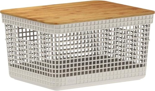 Ou Basket Organizer Grid W/Bamboo Cover 8L Beige Or