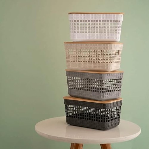 Ou Basket Organizer Grid W/Bamboo Lid 2.5L Lead Or