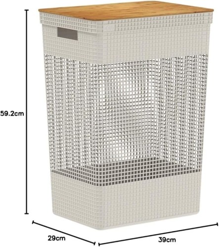 Ou Grid Clothes Basket W/Bamboo Cover 49L Beige Or