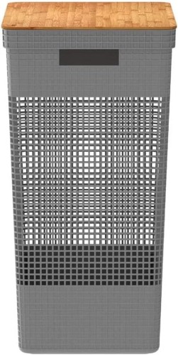 Ou Grid Clothes Basket W/Bamboo Cover 49L Grey Or