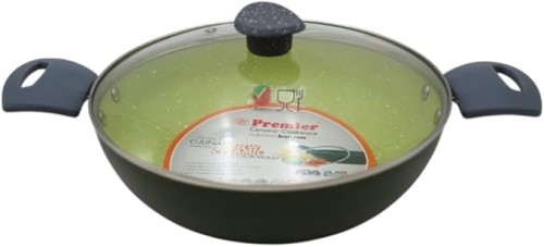 Premier Ceramic Kadai 26cm with Induction Base and Glass Lid | Non-Stick Eco-Fri...