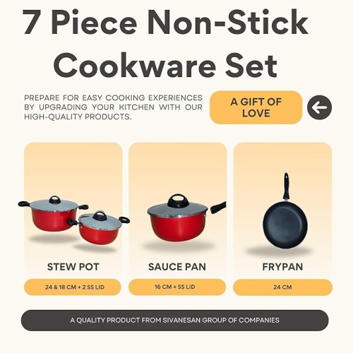 Premier 7Pcs Complete Cookware Set - Non Stick Stainless Steel - Heat Resistant...