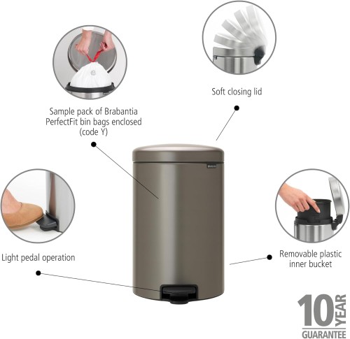 Brabantia NewIcon Pedal Bin-20L Platinum