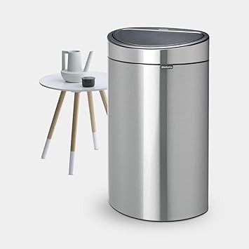 Brabantia Touch Bin New, 40 litre, Plastic Inner Bucket - Matt Steel