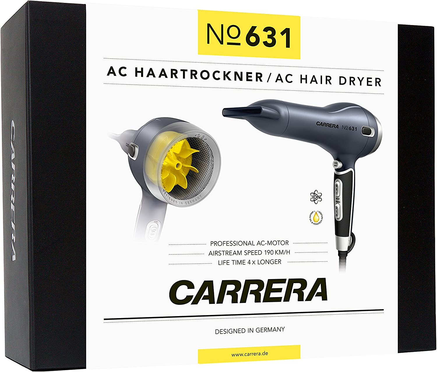 CARRERA hair dryer No 631 | Ion function | 3 heating levels 2 speeds
