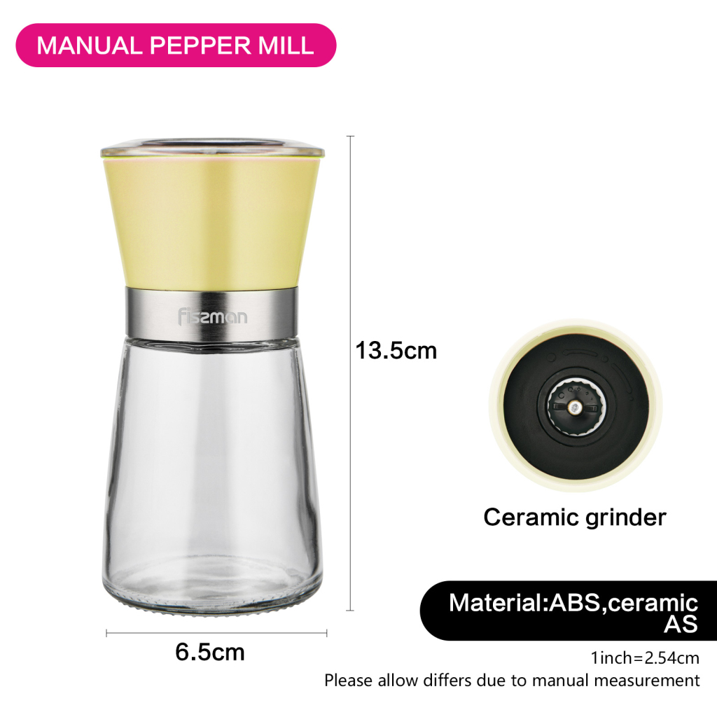 Fissman Salt And Pepper Mill Grinder White/Yellow 6.5х6.5х13cm