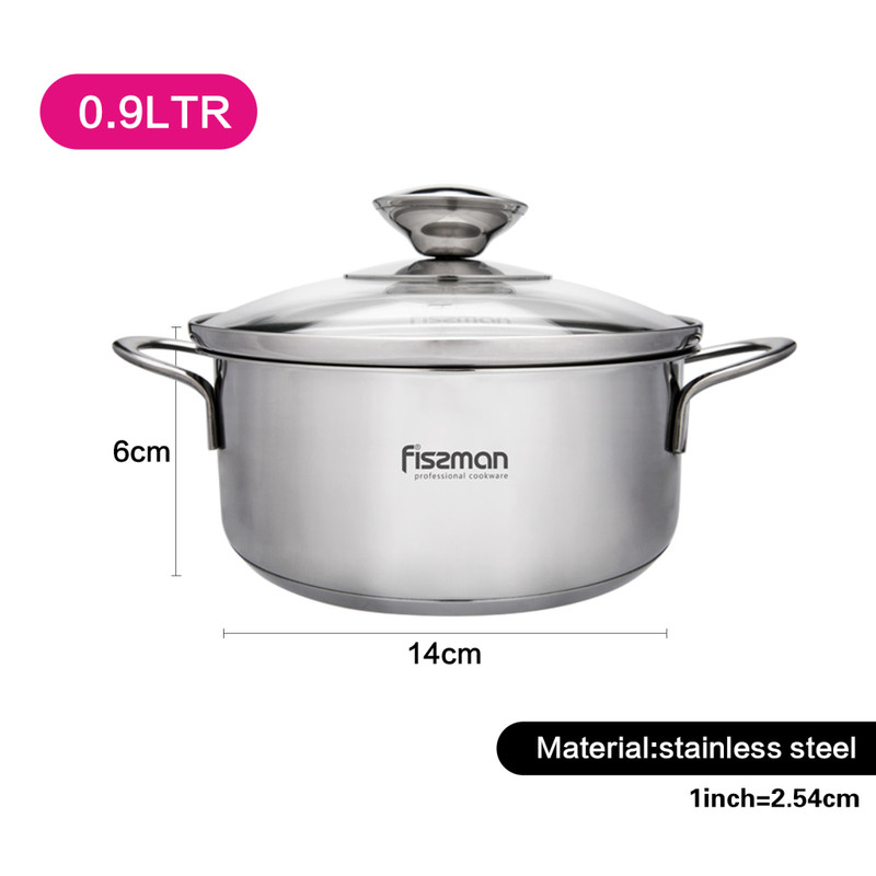 Fissman  Saucepot With Glass Lid 14x6.0cm/0.9LTR (Stainless Steel)