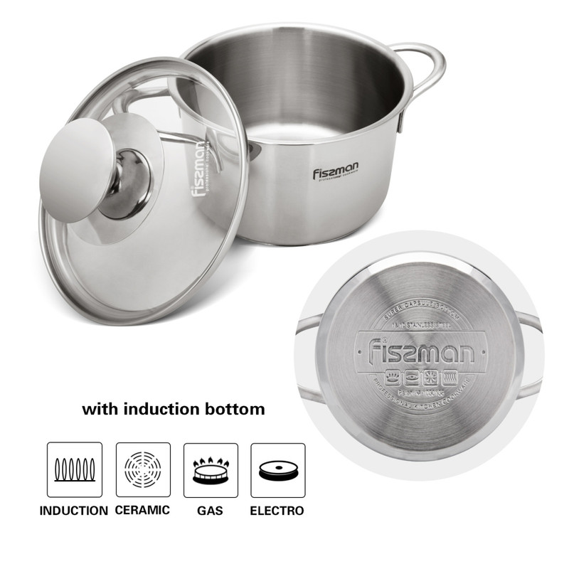 Fissman Saucepot With Glass Lid 12x7.5cm/0.8LTR (Stainless Steel)