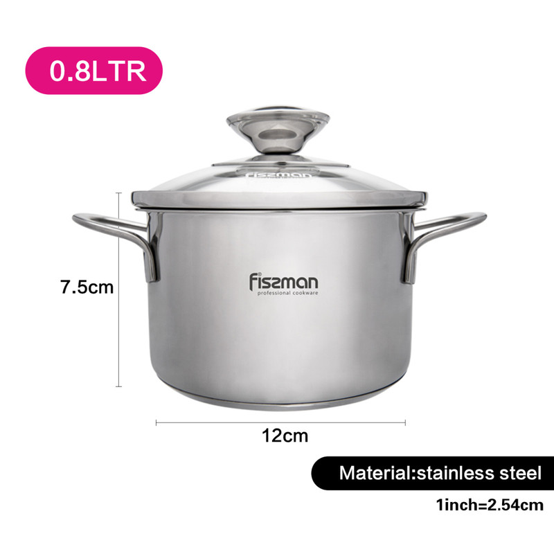 Fissman Saucepot With Glass Lid 12x7.5cm/0.8LTR (Stainless Steel)