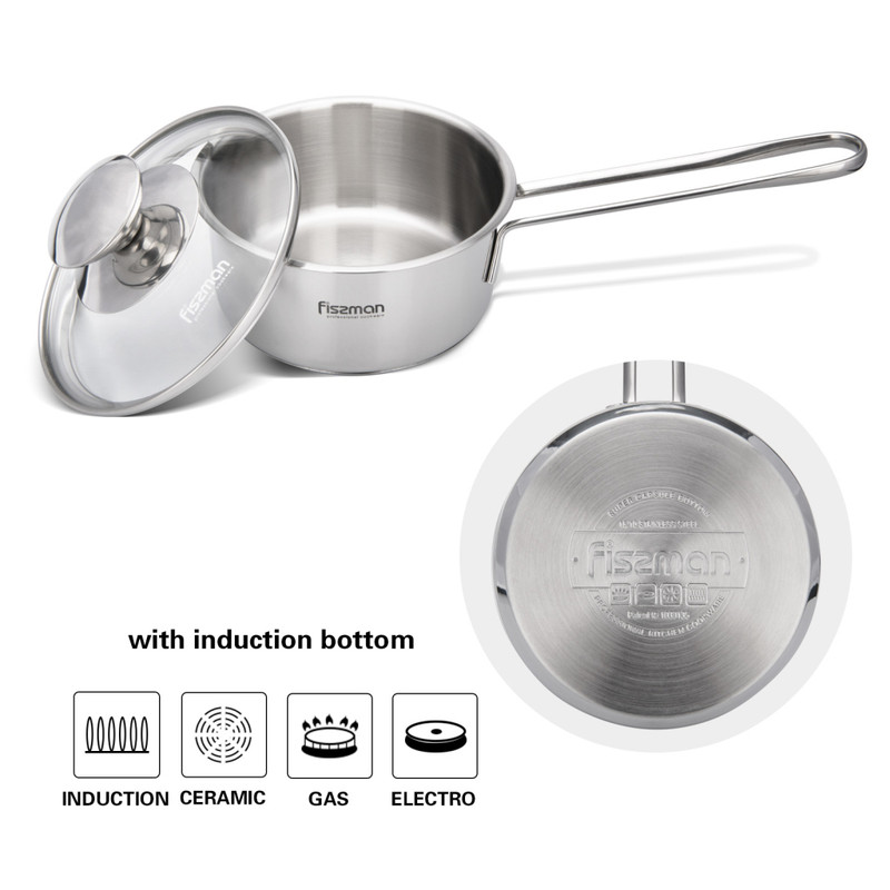 Fissman Saucepan With Glass Lid 14x6.5cm/0.9LTR (Stainless Steel)