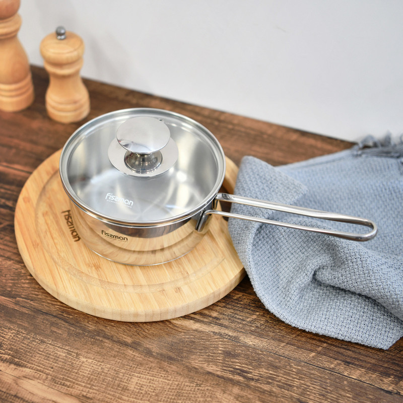 Fissman Saucepan With Glass Lid 14x6.5cm/0.9LTR (Stainless Steel)