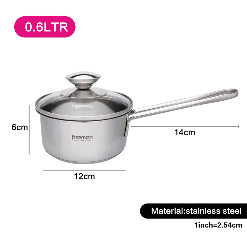 Fissman Saucepan With Glass Lid 12x6.0cm/0.6LTR (Stainless Steel)