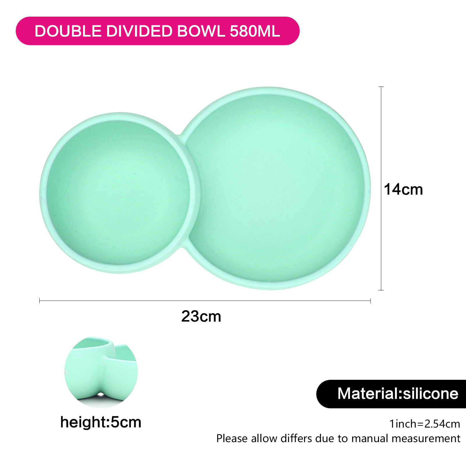Fissman Deep Bowl With Divided Two Sides Mint Green 580ml