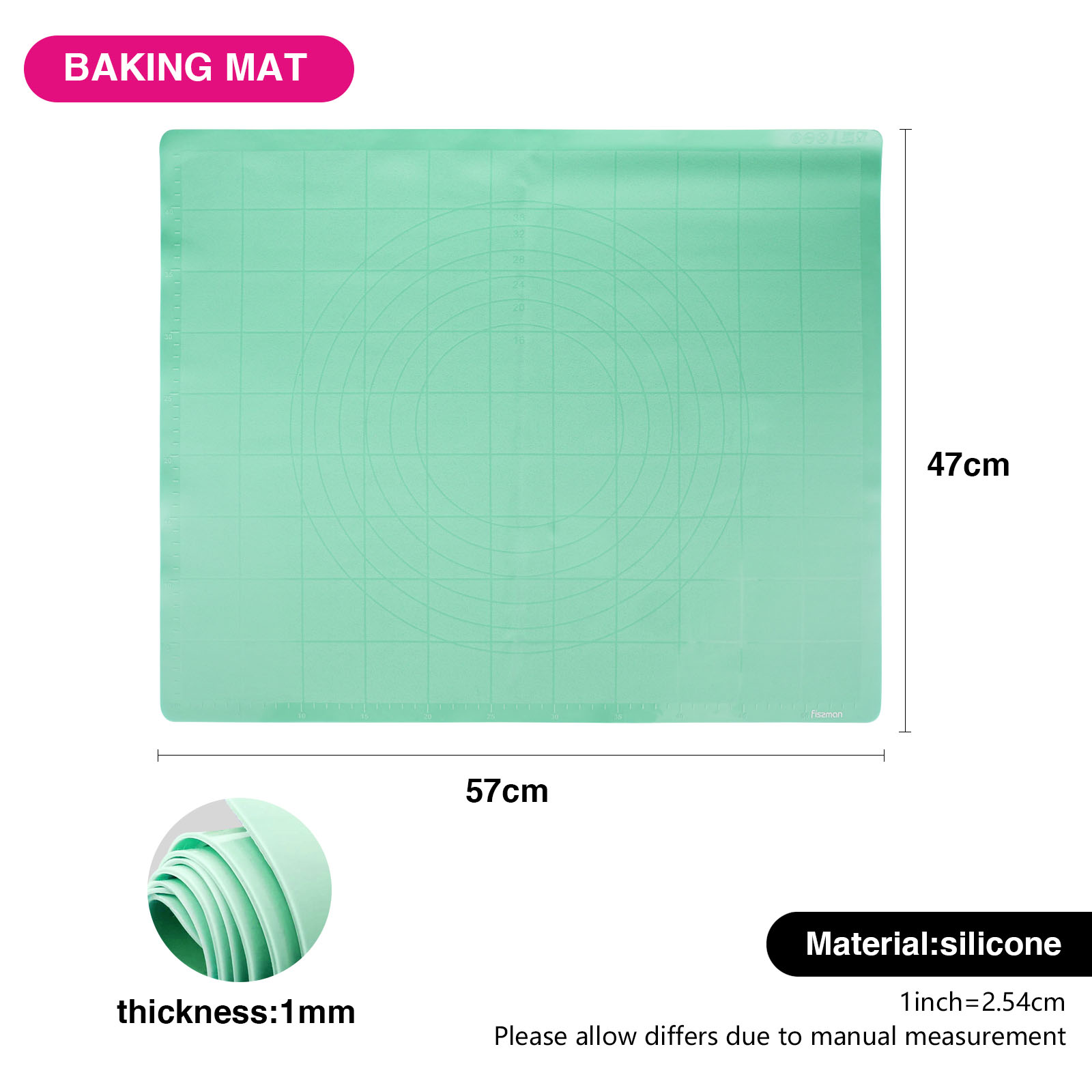 Fissman Silicone Baking and Kneading Mat Mint Green 57x47cm