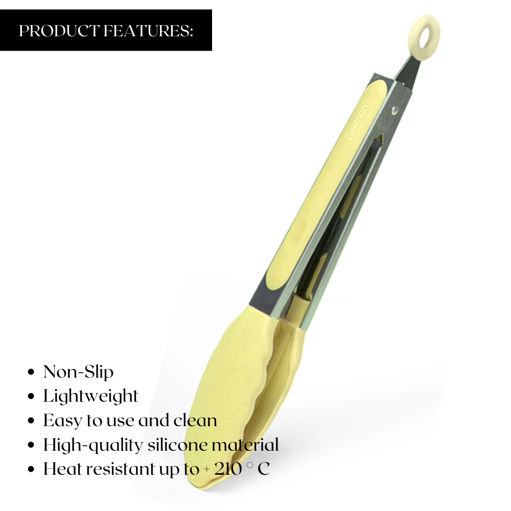 Fissman Silicone Kitchen Tong with Stainless Steel Handle Yellow