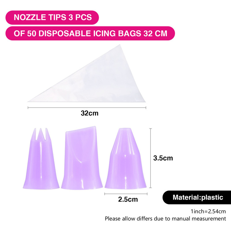 Fissman 50-Piece Dispossable Pipping Bags With 3 Tips Couplers Purple 35cm