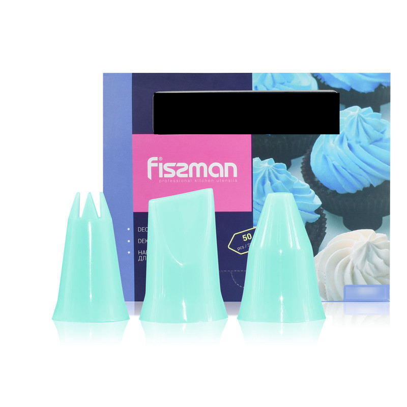 Fissman 50-Piece Dispossable Pipping Bags With 3 Tips Couplers Blue 35cm