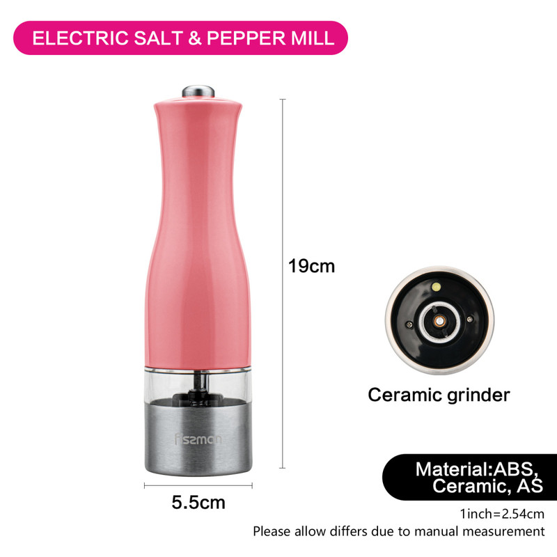 Fissman Salt And Pepper Grinder 20cm Electric With Light Pink