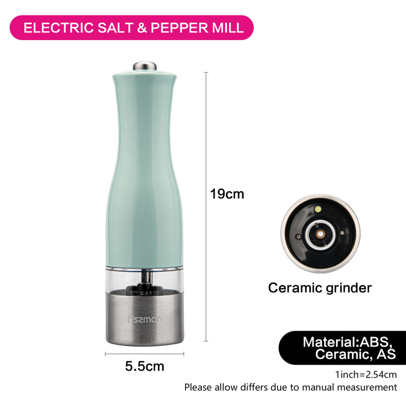 Fissman Salt And Pepper Grinder 20cm Electric With Light Mint Green