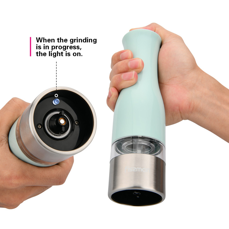 Fissman Salt And Pepper Grinder 20cm Electric With Light Mint Green