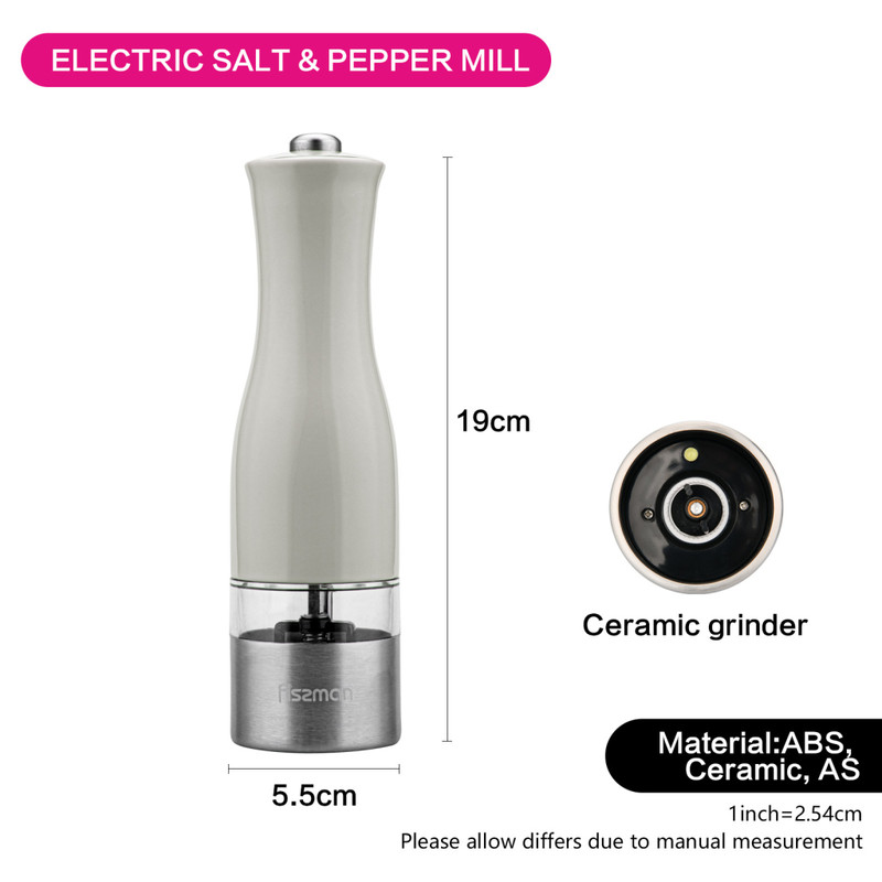Fissman Salt And Pepper Grinder 20cm Electric With Light Grey
