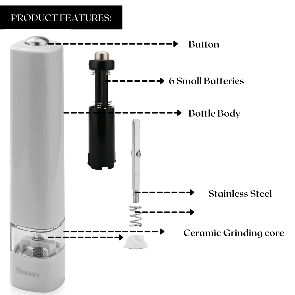 Fissman Electric Salt And Pepper Grinder Mill Grey