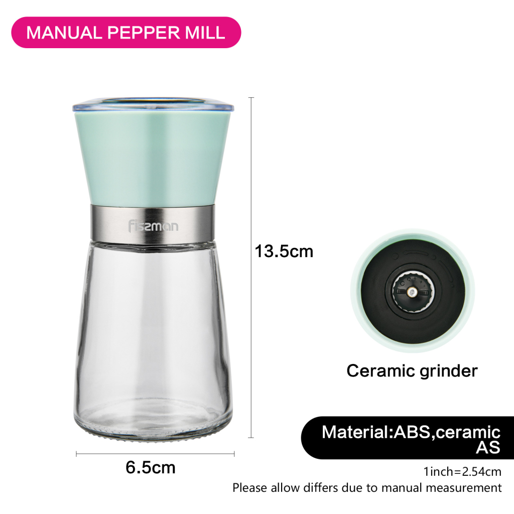 Fissman Salt And Pepper Mill Grinder Mint Green/Clear 6.5х6.5х13cm