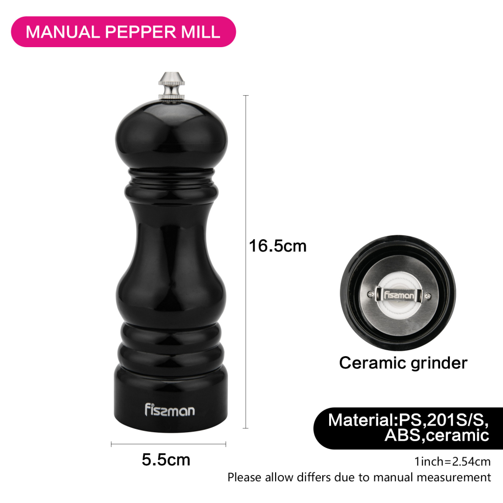 Fissman Salt And Pepper Mill Grinder Black 16.5x5.5cm