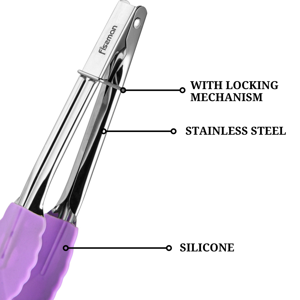 Fissman Stainless Steel with Silicone Kitchen Tongs Purple 17cm