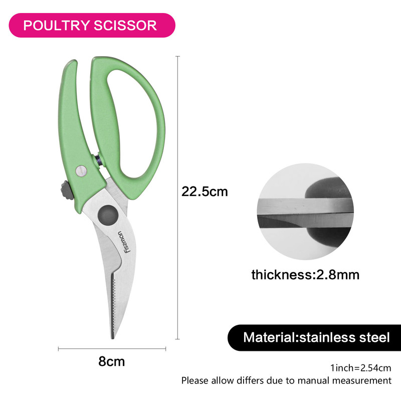 Fissman Kitchen Scissors/Poultry Shears with Stainless Steel Blade Green
