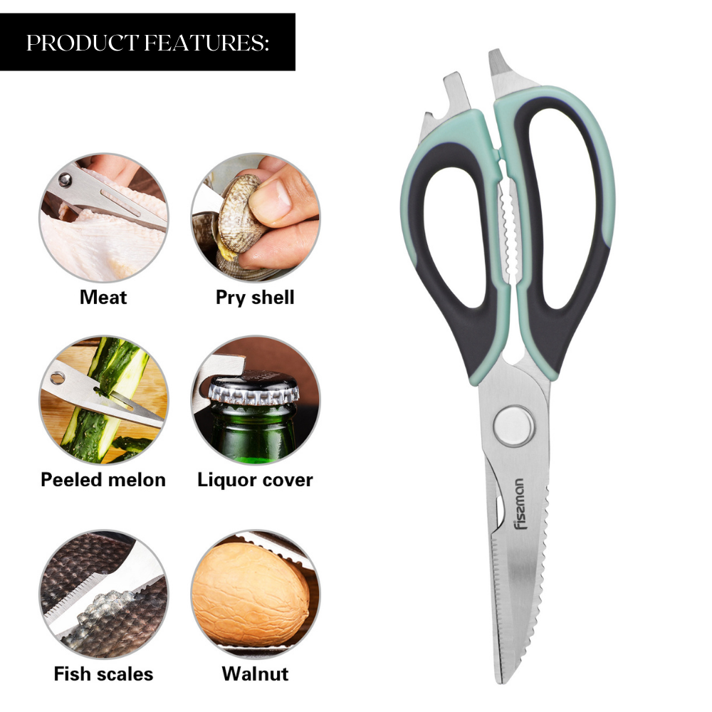 Fissman Kitchen Scissors Mint Green/Silver Multifunction Stainless Steel 23cm