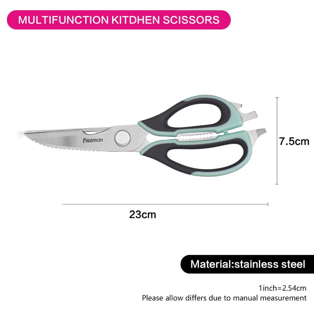 Fissman Kitchen Scissors Mint Green/Silver Multifunction Stainless Steel 23cm