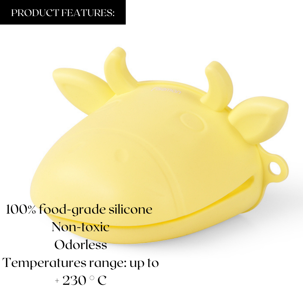 Fissman 2-Piece Pot Holder Cow-Shaped Oven Mitt Yellow 15x10.5x10.5cm