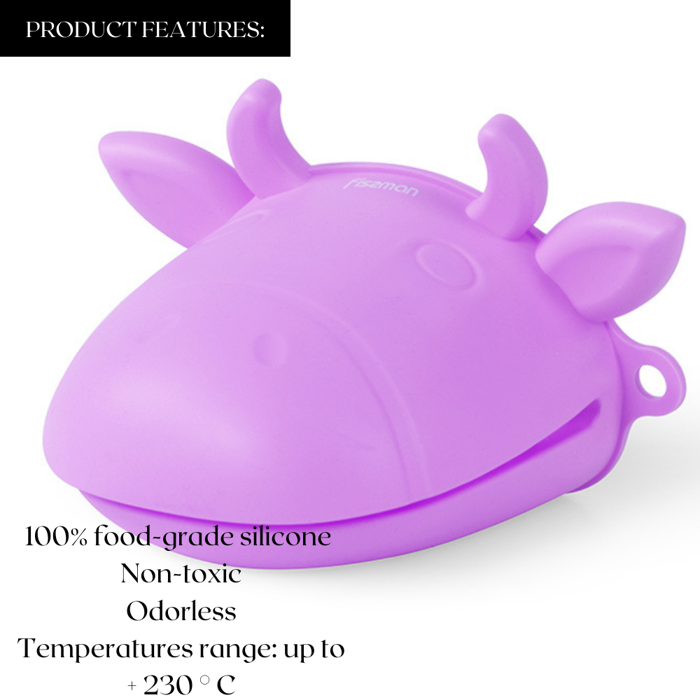 Fissman 2-Piece Pot Holder Cow-Shaped Oven Mitt Purple 15x10.5x10.5cm