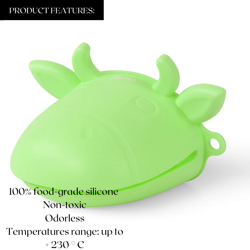 Fissman 2-Piece Pot Holder Cow-Shaped Oven Mitt Green 15x10.5x10.5cm