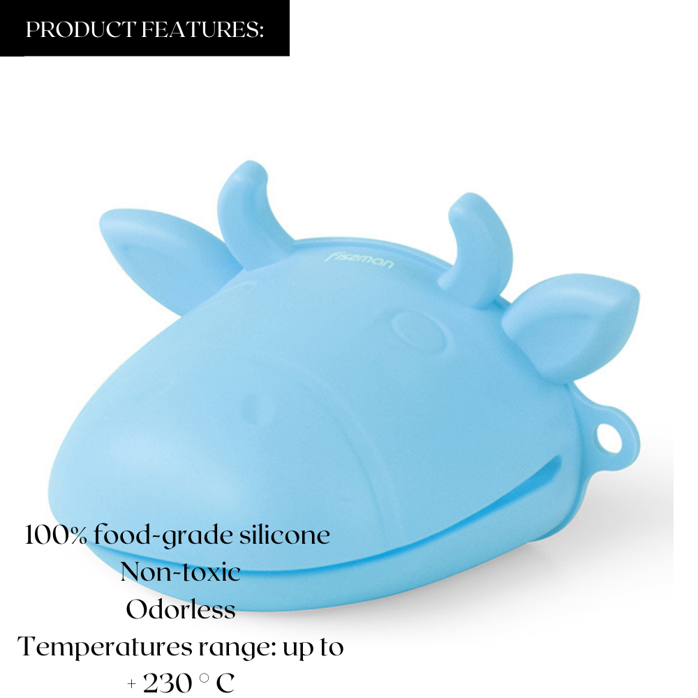 Fissman 2-Piece Pot Holder Cow-Shaped Oven Mitt Blue 15x10.5x10.5cm