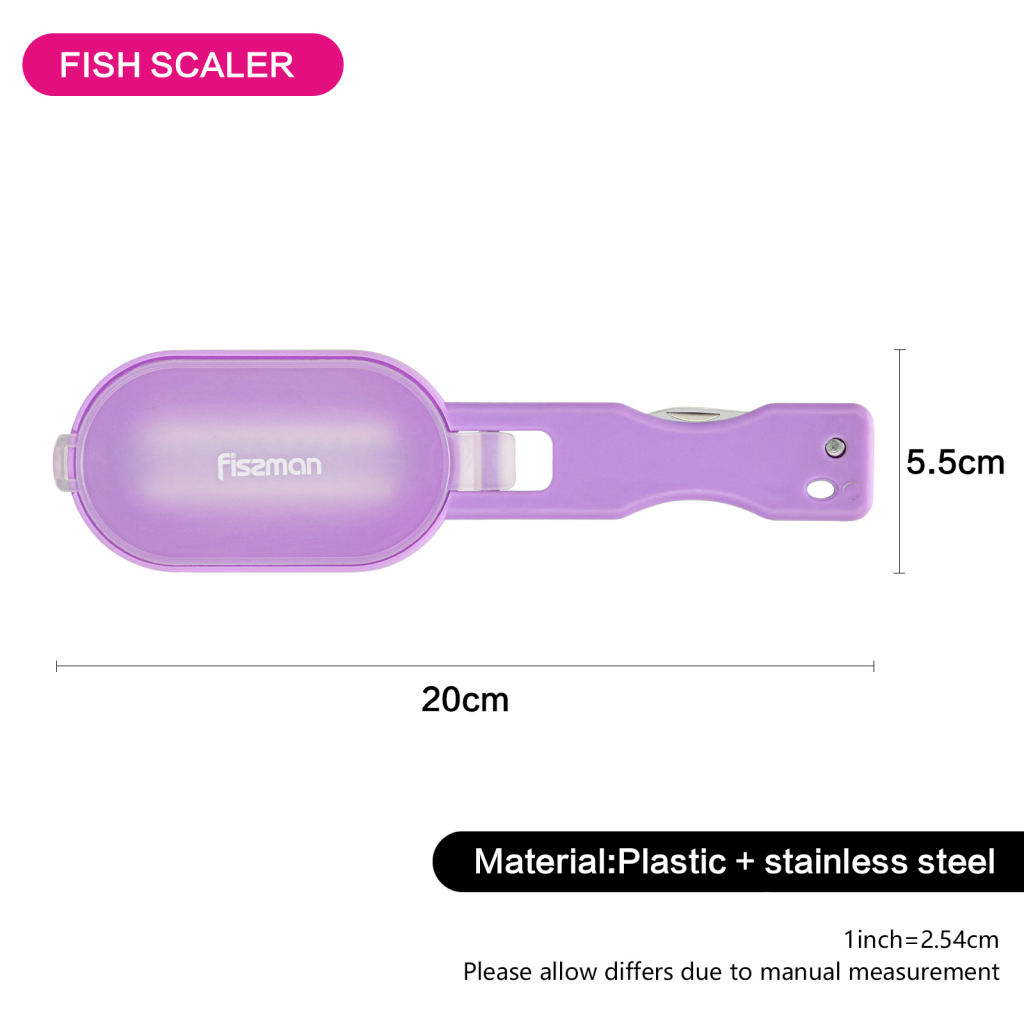 Fissman Moon Shaped Fish Scale Scraper Knife With Container Purple 20cm