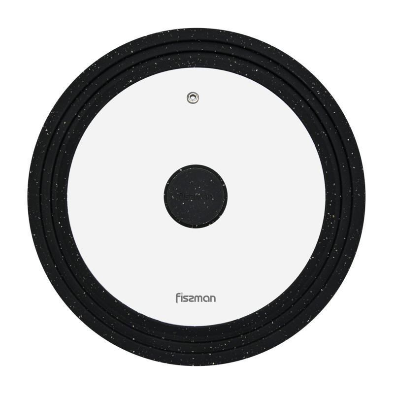 Fissman Multi-Size Lid Triplex 26/28/30cm With Black Marble Silicone Rim (Glass)