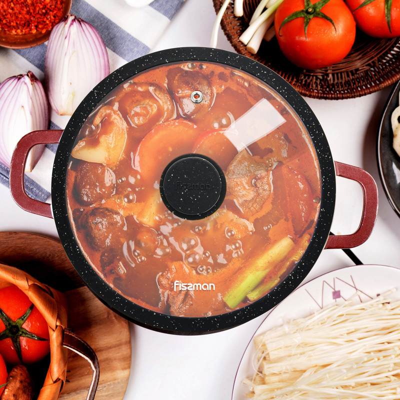 Fissman Lid Arcades 28cm With Black Marble Silicone Rim (Glass)