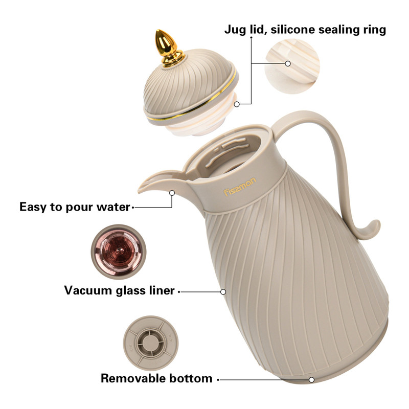 Fissman Vacuum Insulated Jug 1000ml Brown (Plastic Case With Glass Liner)