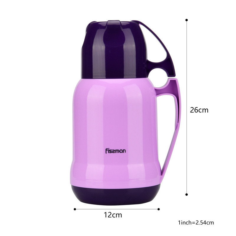 Fissman Vacuum Bottle 1000ml Purple (Plastic Case With Glass Liner)