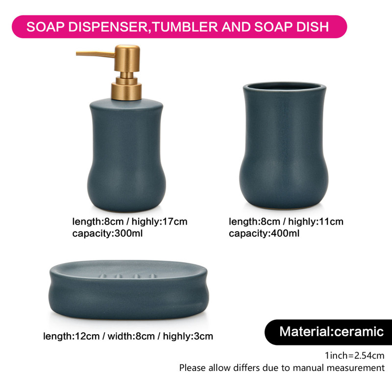 Fissman Set of Soap Dispenser 300ml Tumbler 400ml And Soap Dish (Ceramic)