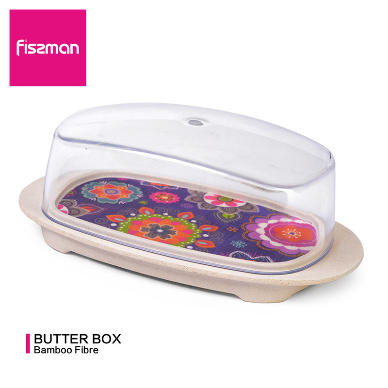 Fissman Butter Dish Flower 18x11x6cm With Plastic Cover (Bamboo Fibre)