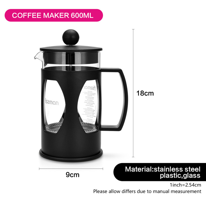 Fissman French Press Coffee Maker Mokka 600ml (Borosilicate Glass)