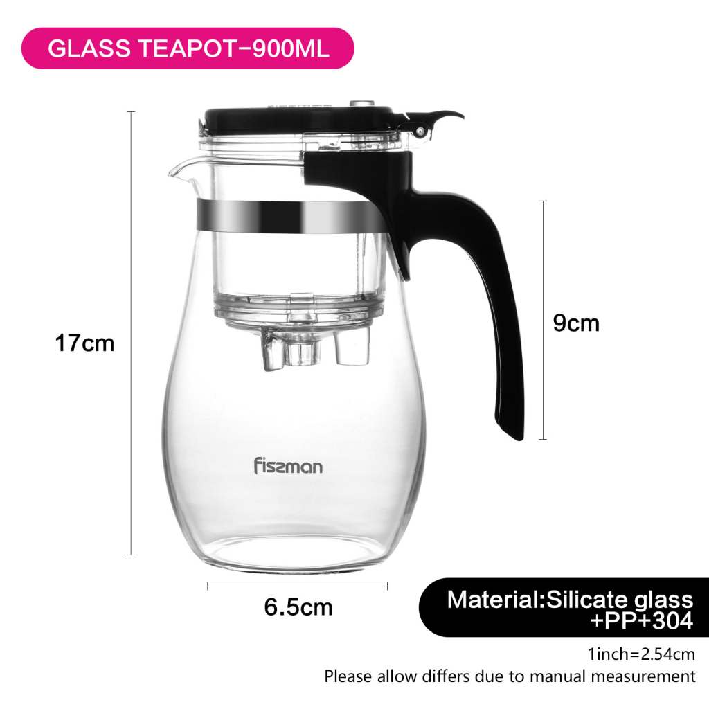 Fissman Tea Pot 900ml Gunfu (Glass)