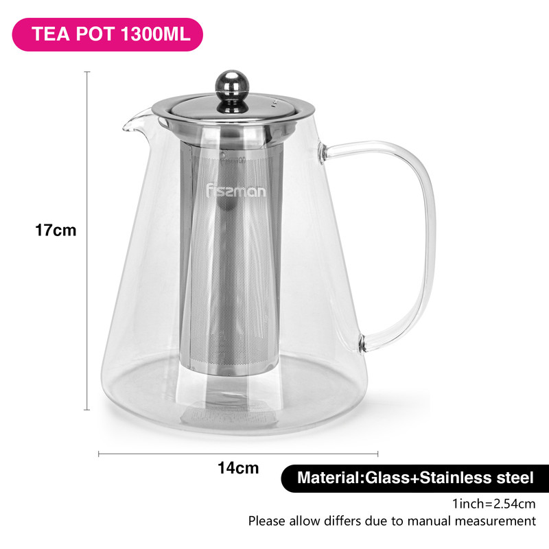 Fissman Tea Pot 1300ml With Stainless Steel Filter (Borosilicate Glass)