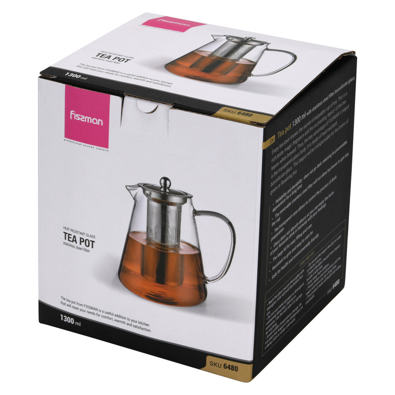 Fissman Tea Pot 1300ml With Stainless Steel Filter (Borosilicate Glass)