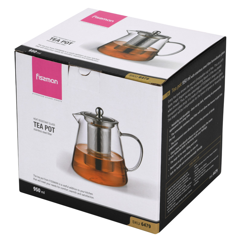 Fissman Tea Pot 950ml With Stainless Steel Filter (Borosilicate Glass)